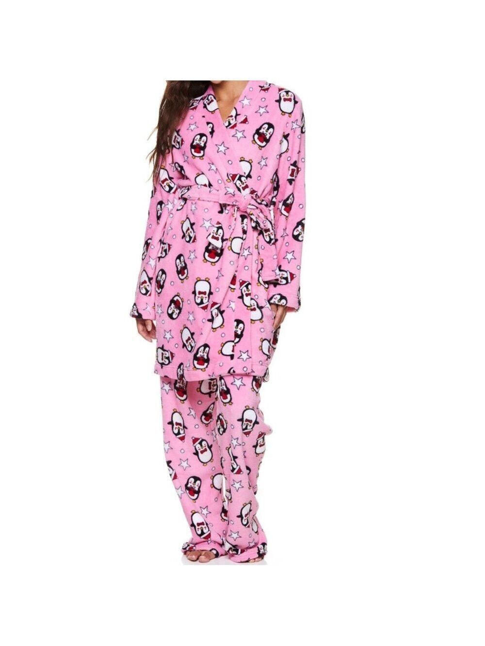 Women's Plus Plush Robe and Pant Lounge Pajama Sleep Set